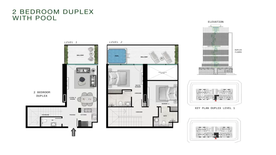 2 BEDROOM DUPLEX WITH POOL