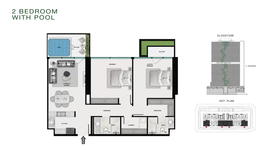 2 BEDROOM WITH POOL